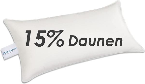 Daunenkissen kuscheliges Premium Daunenkopfkissen (mit 15% Daunenanteil) 40x80 cm, BEFA NATUR, Füllung: 15% Daunen, 85% Federn, Seitenschläfer, Bauchschläfer, Rückenschläfer, Spar-Set, Made in Germany - himmlischer Schlafkomfort - Aller...