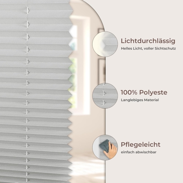 Allesin Plissee ohne Bohren Plissees Klemmfix Hellgrau 80x200 cm(BxH), Plisseerollo Faltrollo mit Klemmträger, Jalousie Rollos für Fenster und Tür, Sichtschutz und Sonnenschutz Bild 7