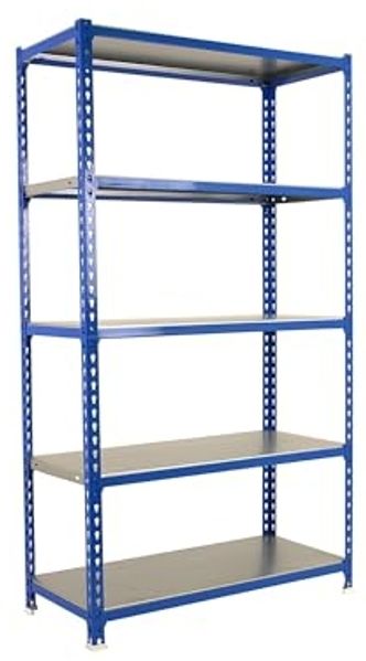 Simonrack Schwerlastregal, Lagerregal, 180 x 80 x 40 cm, Metallregal, Kellerregal, Biegestelle 180 kg, 5 Fachböden, Blau/Verzinkt - Simonclick