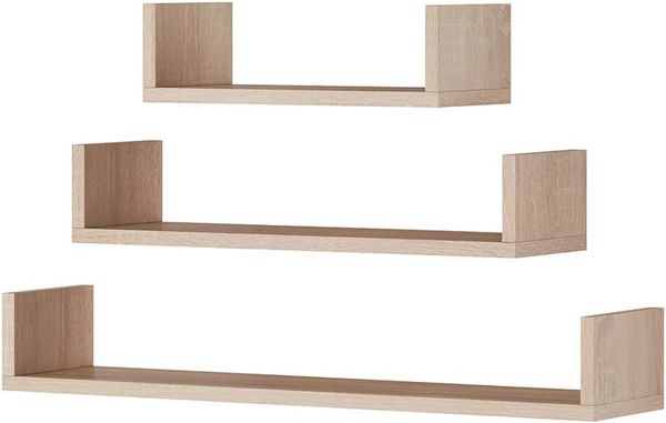 Selsey KASSI - Wandregal 3er-Set / 3 minimalistische Hängeregale mit erhöhten Rändern, 80/60/40 cm breit (Sonoma)
