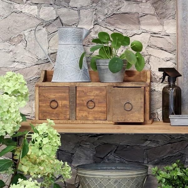 Chic Antique - Regal Wandregal stehen hängend 3 Schubladen Alt Holz 41073900