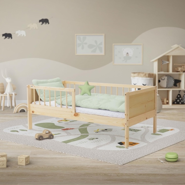 ML-DESIGN Kinderbett Bodenbett Juniorbett inkl. Lattenrost Einzelbett für Kinder Jugendbett, Junior-Bett mit Rausfallschutz Bettrahmen aus MDF / Kiefer Bild 7