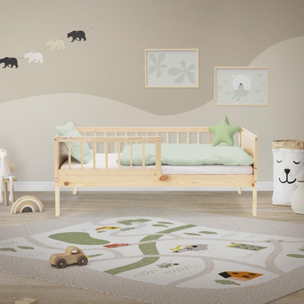 ML-DESIGN Kinderbett Bodenbett Juniorbett inkl. Lattenrost Einzelbett für Kinder Jugendbett, Junior-Bett mit Rausfallschutz Bettrahmen aus MDF / Kiefer Bild 8
