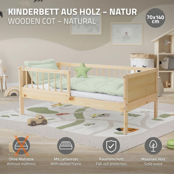 ML-DESIGN Kinderbett Bodenbett Juniorbett inkl. Lattenrost Einzelbett für Kinder Jugendbett, Junior-Bett mit Rausfallschutz Bettrahmen aus MDF / Kiefer Bild 3