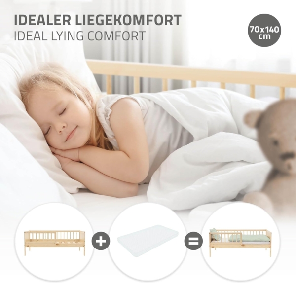 ML-DESIGN Kinderbett Bodenbett Juniorbett inkl. Lattenrost Einzelbett für Kinder Jugendbett, Junior-Bett mit Rausfallschutz Bettrahmen aus MDF / Kiefer Bild 5