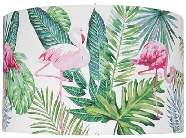 'Flamingo' Hängeleuchte Weiß runder Stoffschirm Flamingo-Design Dschungel-Optik Kinderzimmer Beleuchtung Modernes Design