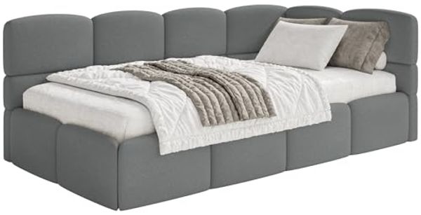 Selsey 'Cloudy' Jugendbett 120 cm, Bettkasten, Chenille, Kopfteil rechts, Dunkelgrau