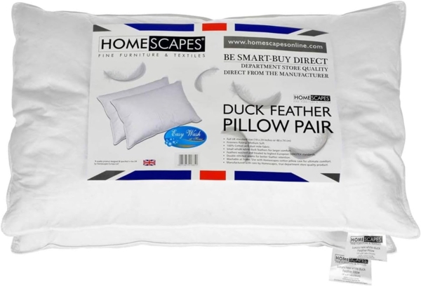 Homescapes Federkissen 4 Kopfkissen 48 x 74 cm im Set, Federkissen mit 100% Federfüllung, Füllung: 100% Entenfedern, Rückenschläfer, Seitenschläfer Bild 2