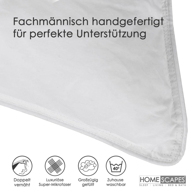 Homescapes Federkissen 4 Kopfkissen 48 x 74 cm im Set, Federkissen mit 100% Federfüllung, Füllung: 100% Entenfedern, Rückenschläfer, Seitenschläfer Bild 4
