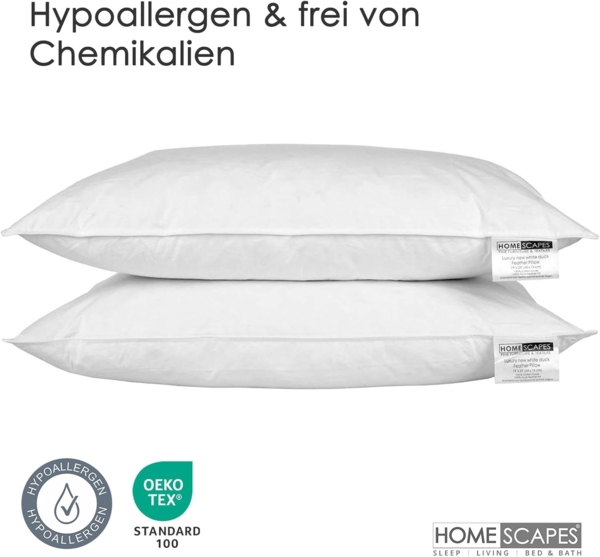 Homescapes Federkissen 4 Kopfkissen 48 x 74 cm im Set, Federkissen mit 100% Federfüllung, Füllung: 100% Entenfedern, Rückenschläfer, Seitenschläfer Bild 3