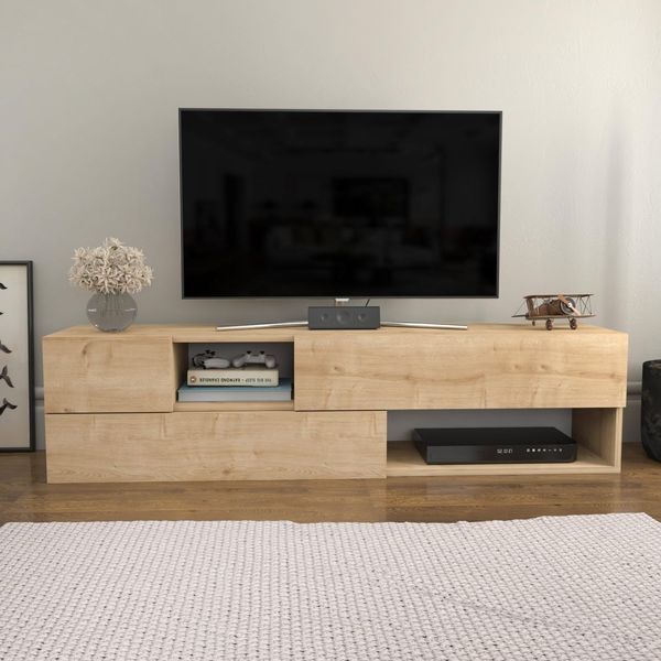 Hanah Home Stylish Oak TV Stand, 160 x 37.7 x 40 cm | 100% Melamine Coated Particle Board, 18 mm Thick | Perfect for Cabin/Lodge Decor, Durable & Elegant