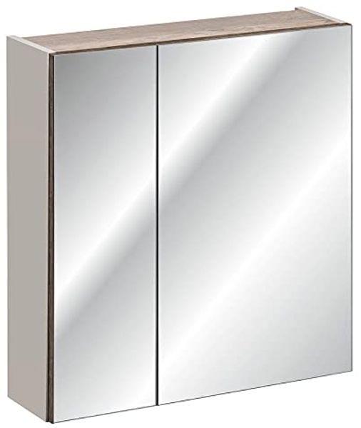 Spiegelschrank 60cm PUEBLA-56-TAUPE in taupe mit Vintage Oak Nb, B/H/T ca. 60/65/16 cm