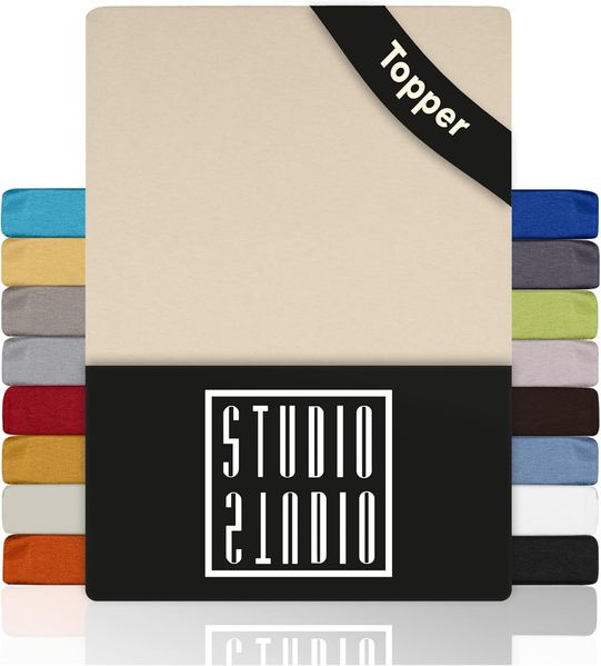 STUDIO Basic Topper Spannbettlaken 120x200 cm, 100% gekämmte Baumwolle, Oeko-TEX 100, Markenqualität, Bettlaken 120x200 Topperbezug Jersey - Creme