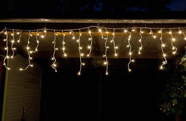LED Eisregen Lichterkette 24m, 960 warmweißen LEDs, Timer, weiß, IP44
