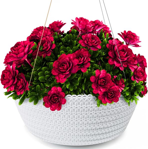 KONZEPT Blumenampel Hängend für Innen und Außen (Durchmesser: 30 cm Grau, Anthrazit, Weiß, Hängetopf für Pflanzen), geflochtenes Muster, robust