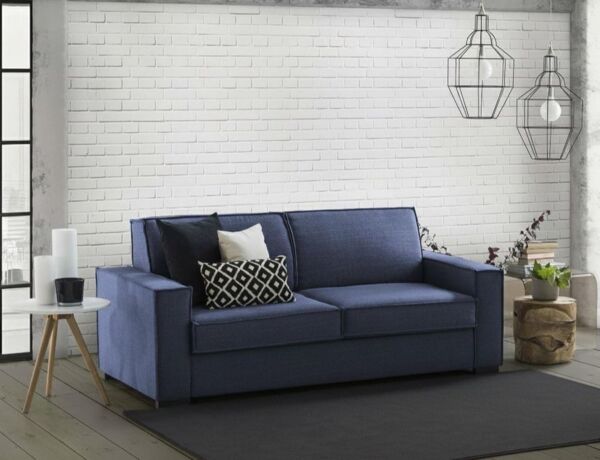Talamo Italia - Festes Sofa Alba, 3-Sitzer-Sofa, 100% Made in Italy, Wohnzimmersofa aus Stoff, mit schmalen Armlehnen, Cm 200x95h90, Blau