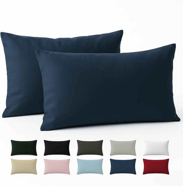 Dreamzie Kissenbezug 40x80 Renforcé Baumwolle (2er-Set) - Dunkelblau - Dicht gewebt mit 57 Fäden/cm² - Kissenbezug 40x80 cm - Oeko Tex Zertifiziert
