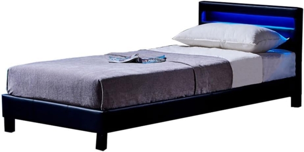 Home Deluxe 'Astro' Polsterbett mit LED-Beleuchtung und Matratze, Kunstleder, Schwarz, 90x200 cm