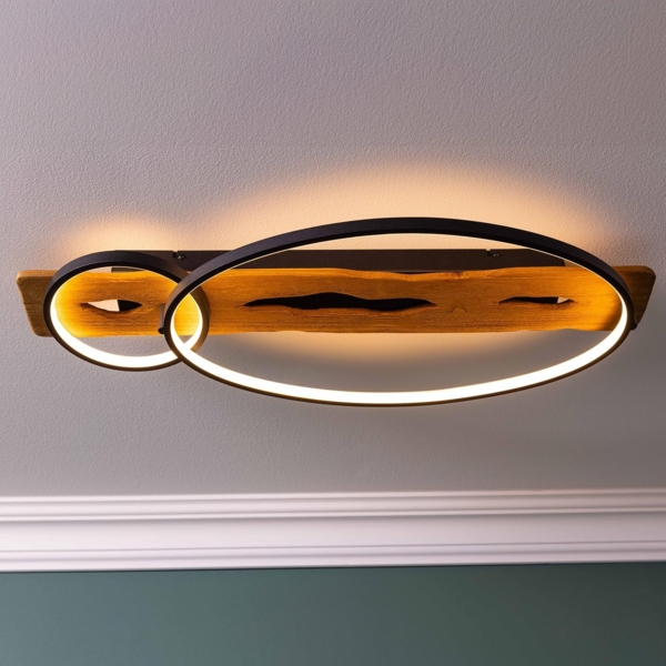 Lightbox LED Deckenleuchte, Dimmfunktion, LED fest integriert, Warmweiß, LED-Deckenleuchte, 70 x 30 cm, 3300 lm, 3000 K, dimmbar, schwarz/holz