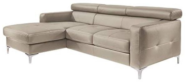 Mivano Ecksofa Sammy, Bettsofa in Lederoptik mit großem Stauraum und verstellbaren Kopfteilen, 227 x 74 x 187, Lederimitat, hellbraun