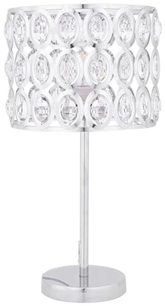 'Tenna' Tischlampe Silber Metall 53 cm Schirm mit Kristallen aus Acrylglas Kabel mit Schalter Moderner Glamouröser Stil