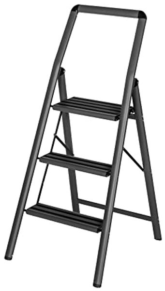 WENKO Trittleiter Modell Alu-Compact, leichte & rutschfeste Haushaltsleiter, belastbar bis 150 kg, klappbar
