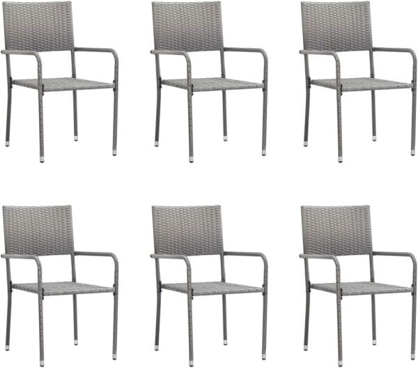 vidaXL Garten-Essstühle 6 Stk. Stapelbar Grau Polyrattan 318703