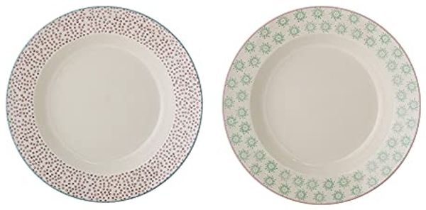 Bloomingville Teller Patrizia Nudelteller 2er Set, Durchmesser 25 cm, aus Steingut, Pastateller, Suppenteller, tiefe Teller, dänisches Design