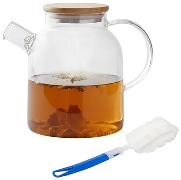 Relaxdays Teekanne Glas mit Bambusdeckel