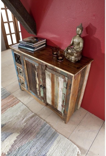 Massivmoebel24 Kommode (Kommode Altholz 110x40x85 mehrfarbig lackiert NATURE OF SPIRIT #17) Bild 4