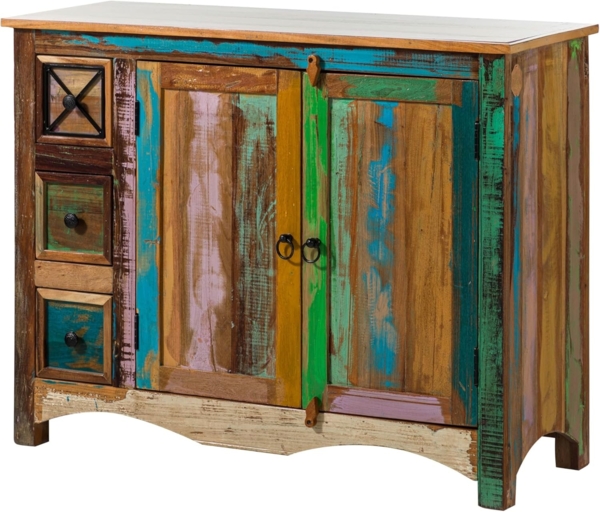 Massivmoebel24 Kommode (Kommode Altholz 110x40x85 mehrfarbig lackiert NATURE OF SPIRIT #17)