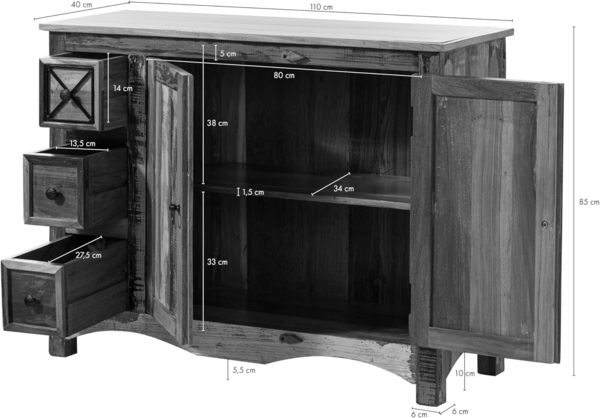 Massivmoebel24 Kommode (Kommode Altholz 110x40x85 mehrfarbig lackiert NATURE OF SPIRIT #17) Bild 3