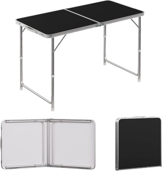 WOLTU Campingtisch Klapptisch Gartentisch Arbeitstisch Balkontisch höhenverstellbar Aluminium MDF Schwarz CPT8122sz
