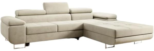 Designer Sofa Calvera mit Schlaf- und Klappfunktion (Samt) Sand Rechts