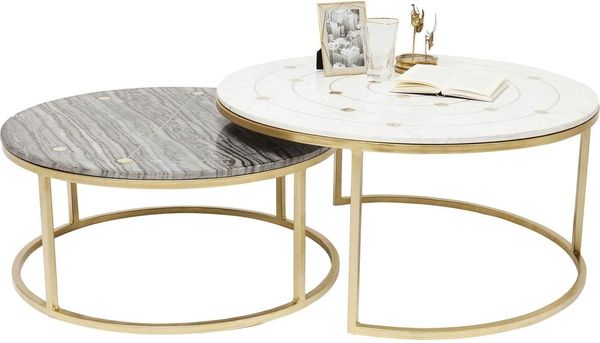 Kare Design Beistelltisch Mystic Round, 2-er Set, Durchmesser 90cm , Marmor Beistelltisch, edel und dezent, Kaffeetisch, (H/B/T) 55 x 90 x 90 cm