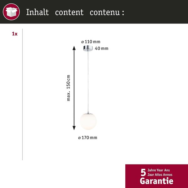 Paulmann 71066 Selection Bathroom LED Pendelleuchte Gove 17cm Chrom Satin 3000K IP44 Bild 5