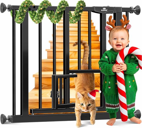 KIDIZ® Türschutzgitter Absperrgitter Treppengitter Kindergitter | mit Türe für Hunde und Katzen, Haustier | ohne Bohren | erweiterbar | kombinierbar mit Y-Spindeln | schwenkbar, Größe: 74-87 cm