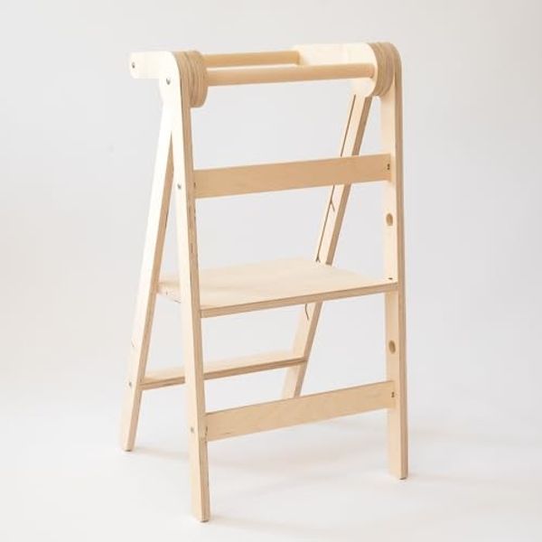 Lernturm klappbar aus Naturholz – Montessori Tritthocker für Kinder – höhenverstellbar – Küchenhelfer – Natur