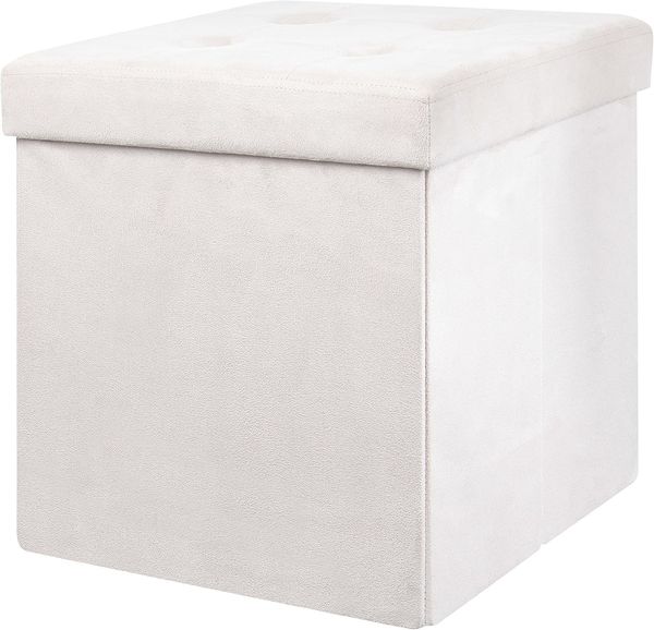 HOME DECO FACTORY Faltbare Polyester-Hocker-Truhe, 37.5 x 37.5 x 37.5 cm, Beige