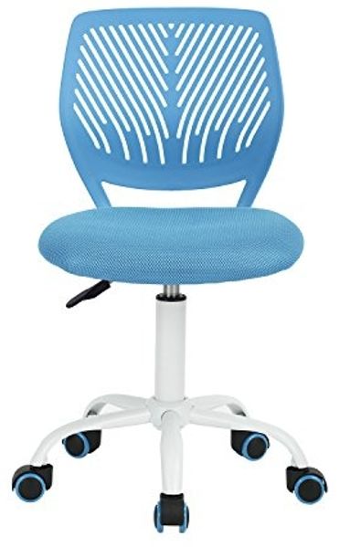FurnitureR Moderner Bürostuhl, Computersitz, verstellbar, Drehstuhl ohne Armlehne, Arbeitszimmer für Kinder, Büro, Zuhause, Blau, Metall, 38.5CM x40CM x75-87CM