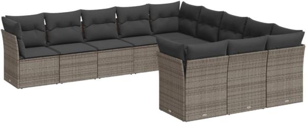 vidaXL 11-tlg. Garten-Sofagarnitur mit Kissen Grau Poly Rattan 3218410