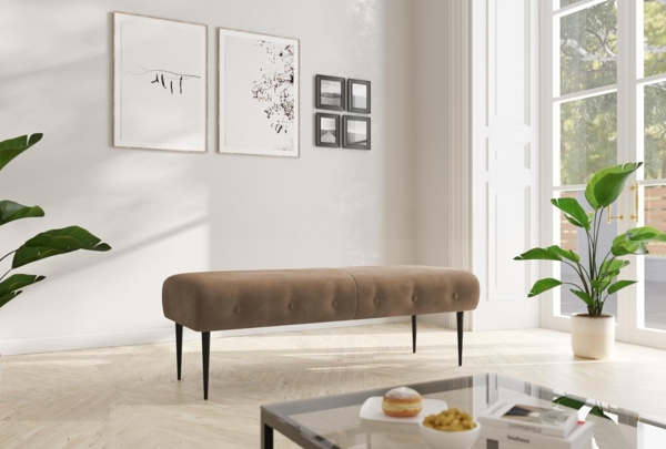 CAVADORE Sitzbank Amba, Trendige Polsterbank 2,5-sitzig für Küche, Esszimmer oder Wohnküche / Küchenbank passend zum 2,5-Sitzer Amba / 139 x 52 x 54 / Hochwertiges Mikrofaser: Hellbraun Bild 2