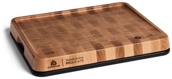 BURNHARD® Schneidebretter Set - 2 Küchenbretter, magnetisch zusammensetzbar, 1x Eichenstirnholz & 1x Kunststoff, Cutting Board mit Saftrille, zweiteiliges Kombi-Schneidebrett – 38 cm x 32 cm - Braun, Schwarz - #944217