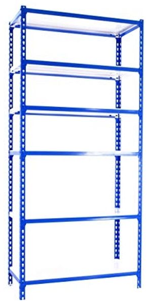 Simonrack Schwerlastregal, Lagerregal, 250 x 80 x 40 cm, Metallregal, Kellerregal, Biegestelle 180 kg, 6 Fachböden, Blau/Weiss - Simonclick
