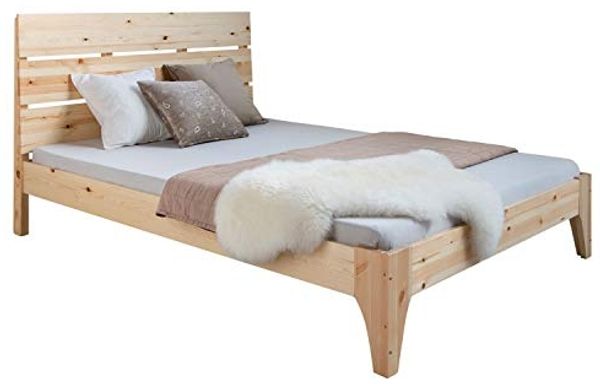Homestyle4u Holzbett, Kiefernholz natur, 140x200 cm