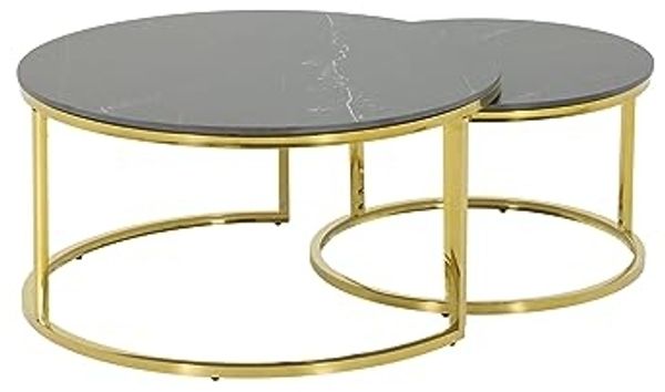 Couchtisch Joel - Marmoroptik Schwarz / Gold - 2-teilig