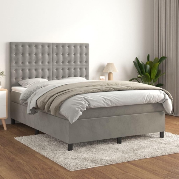 vidaXL Boxspringbett mit Matratze Hellgrau 140x190 cm Samt 3143259