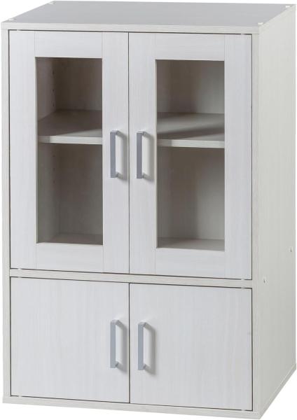 Iris Ohyama Vitrine, Schrank mit Regalen und Türgriffen, Holzschrank, Bücherregal mit Türen, Verstellbare Regalhöhe 3,2 cm, Küche Wohnzimmer, 60 x 39 x 90, GKN-9060, weiße Eiche