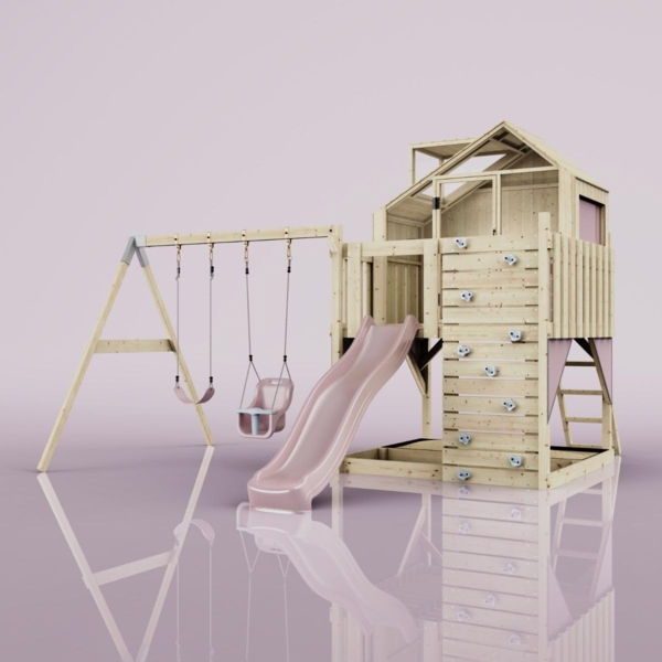 PolarPlay Spielturm Lasse aus Holz in Rosa