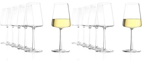 Stölzle Lausitz Power Weißweinkelch 402 ml 12er Set Weißweingläser spülmaschinenfest bleifreies Kristallglas hochwertige Qualität elegant und bruchbeständig 1590002 + Gratis 4er Set EKM living Edelstahl Trinkhalme